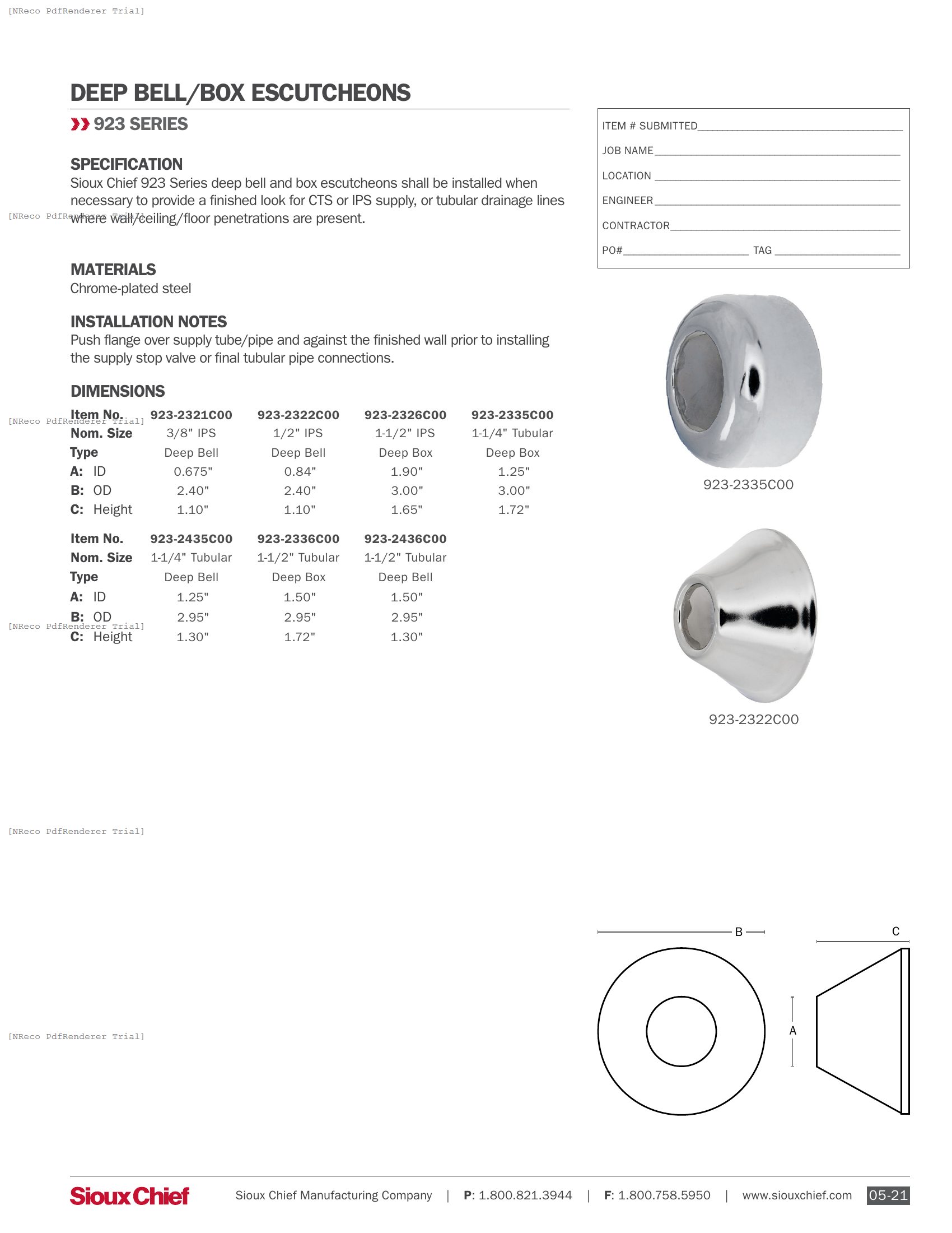 923 SERIES - DEEP ESCUTCHEONS - SPEC SHEET.PDF Specification Document
